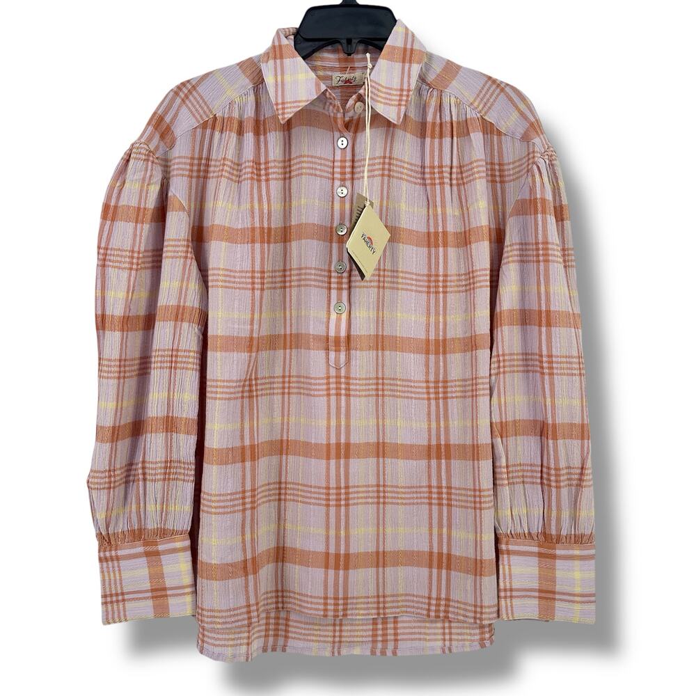 Faherty Olli Aroma Plaid Check Tunic Top Shirt Womens Size XS Ruffle Sleeve